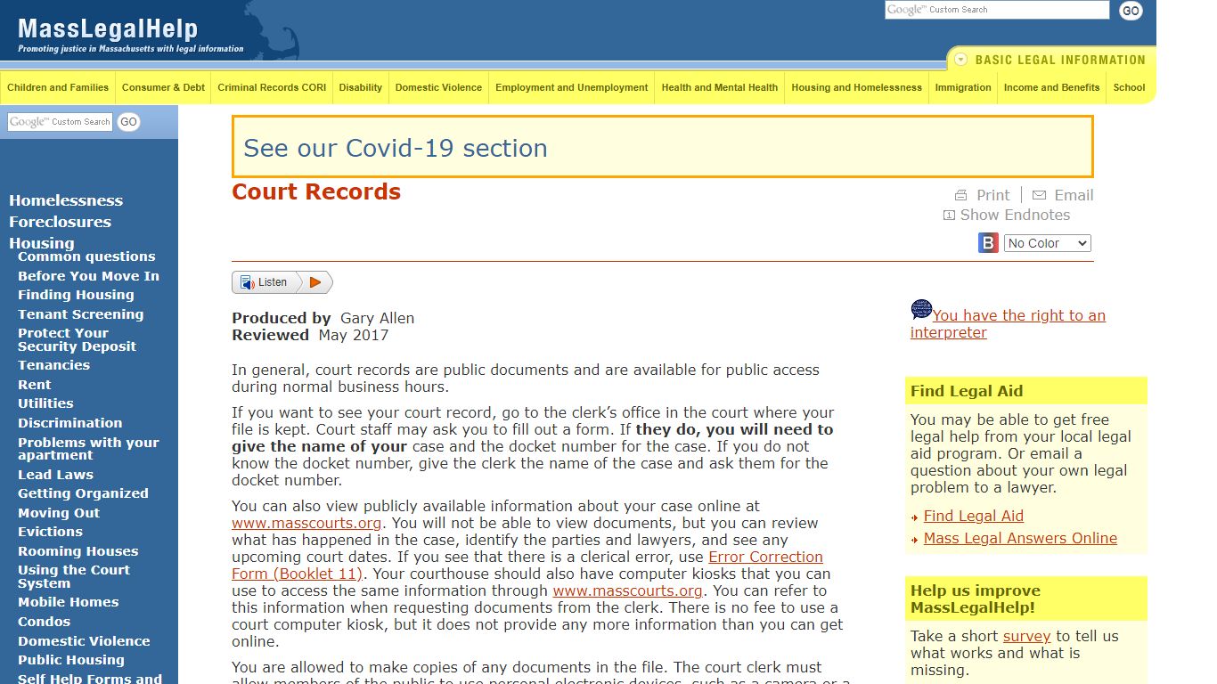 Court Records | MassLegalHelp