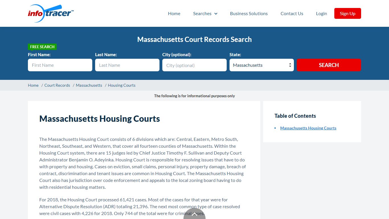 Search Massachusetts Housing Court Cases Online - InfoTracer